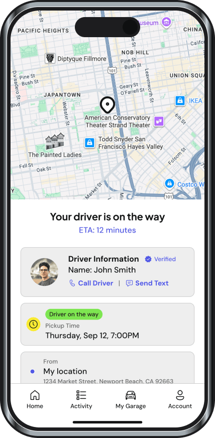 Screenshot of Auzo App with the driver tracking page