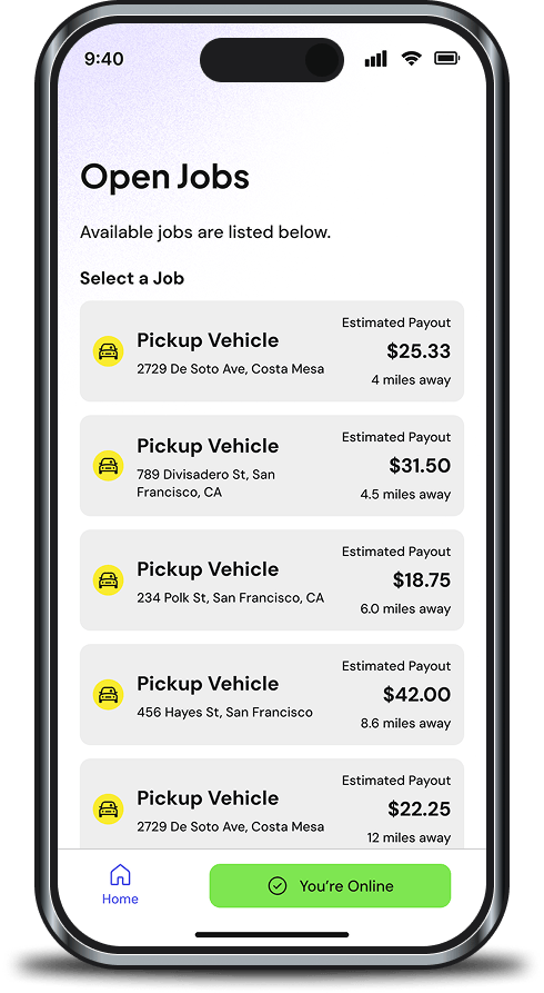 Screenshot of the Auzo App showing the Open Jobs screen