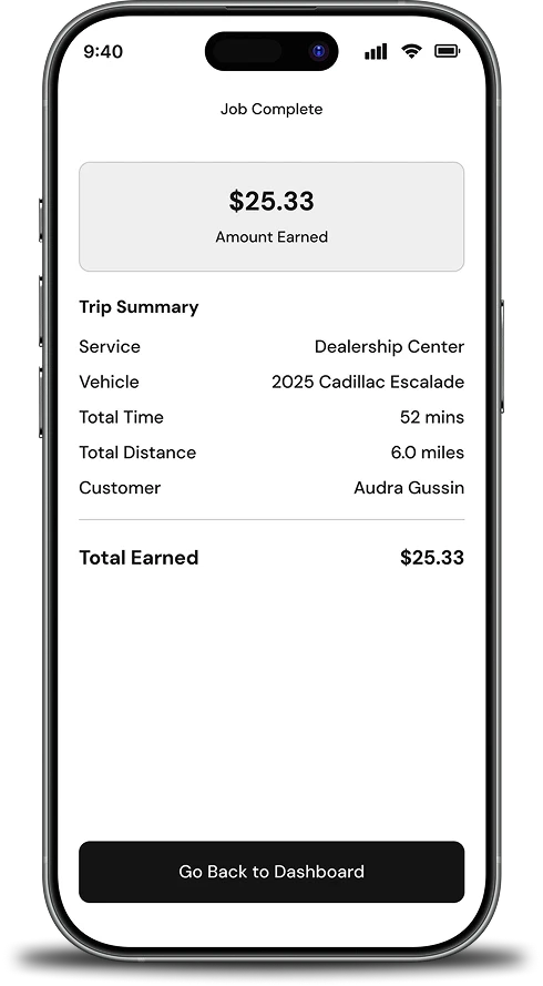 cell phone showing job completion